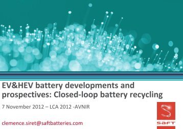 EV Battery developments and prospective close loop recycling - avniR