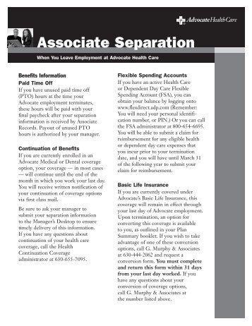 Associate Separation - Advocate Benefits - Advocate Health Care