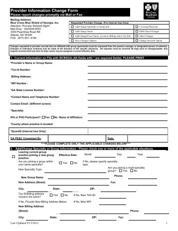 Provider Information Change Form - Blue Cross Blue Shield of ...