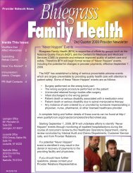 2nd Quarter 2009 Provider Newsletter - Bluegrass Family Health