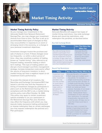 Market Timing Activity - Advocate Benefits - Advocate Health Care