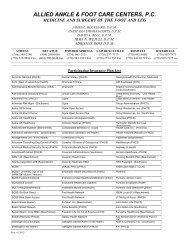 Insurance Provider list - Allied Ankle and Foot Care Centers, PC