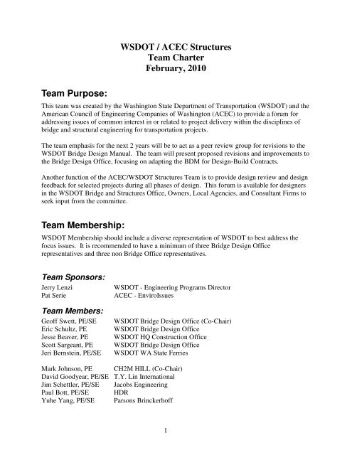 Team Charter - ACEC of Washington