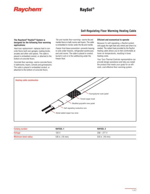 RaySol Heating Cable Datasheet - California Detection Systems