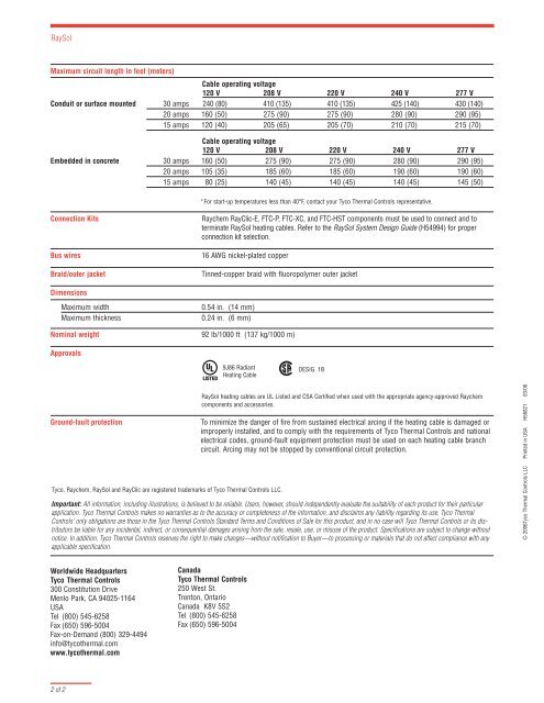 RaySol Heating Cable Datasheet - California Detection Systems