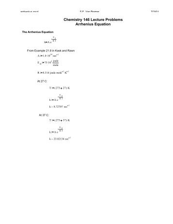 Chemistry 146 Lecture Problems Arrhenius Equation