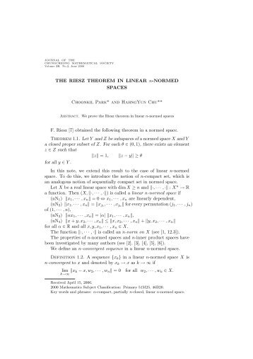 THE RIESZ THEOREM IN LINEAR n-NORMED SPACES Choonkil ...