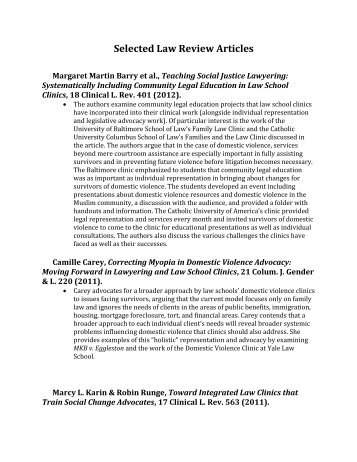 Selected Law Review Articles - Battered Women's Justice Project