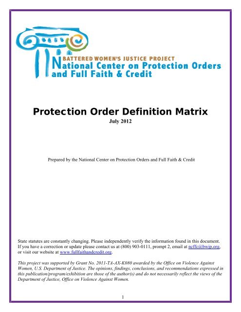 Protection Order Definition Matrix - Battered Women's Justice Project