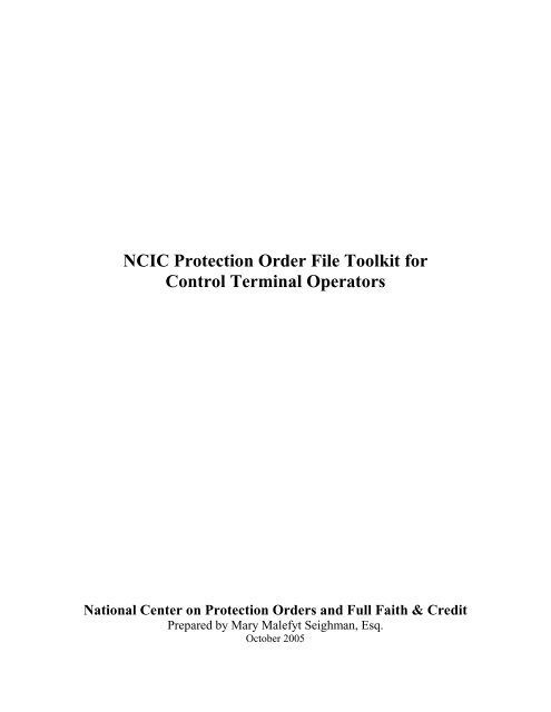 NCIC Protection Order Toolkit for