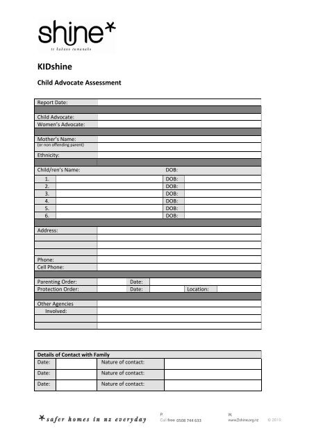 Child Advocate Assessment Form