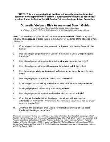 Domestic Violence Risk Assessment Bench Guide - Battered ...