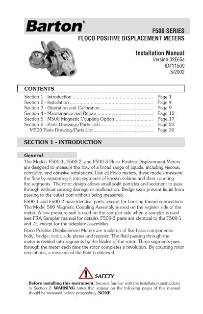 Barton F500 Manual (02E65a) 5/02 - ID#11500
