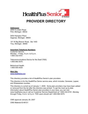 Medicare Provider Directory (PDF) - HealthPlus of Michigan