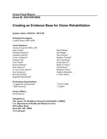 Creating an Evidence Base for Vision Rehabilitation