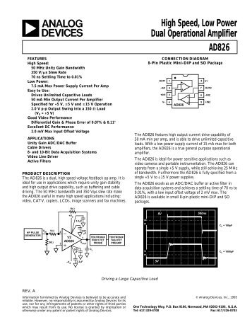 High Speed, Low Power Dual Operational Amplifier AD826 - HEP