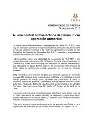 Nueva central hidroeléctrica de Celsia inicia operación comercial