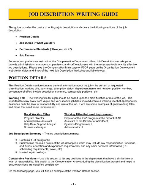 Job Description Writing Guide Human Resources
