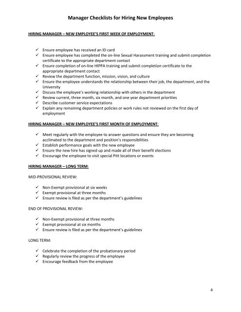 Manager Checklists for Hiring New Employees