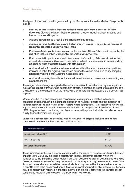 Business Case for the SunShine CoaSt airport Master Plan