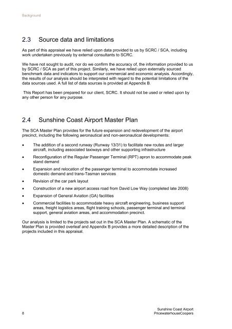 Business Case for the SunShine CoaSt airport Master Plan