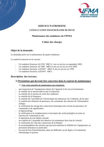 Cahier des charges - IFMA