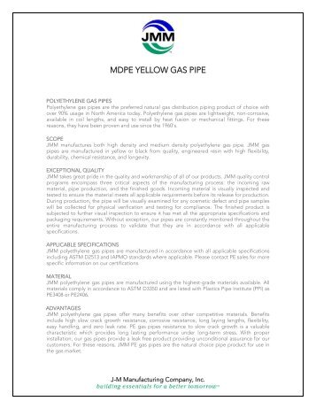 MDPE Yellow Gas Pipe Complete Product Info - JM Eagle