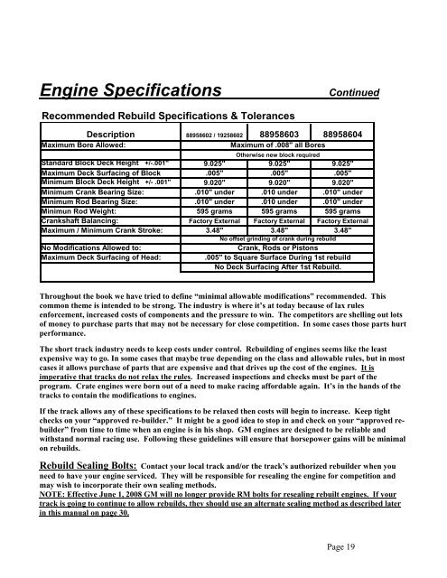 Circle Track Crate Engine Technical Manual - Chevrolet Performance