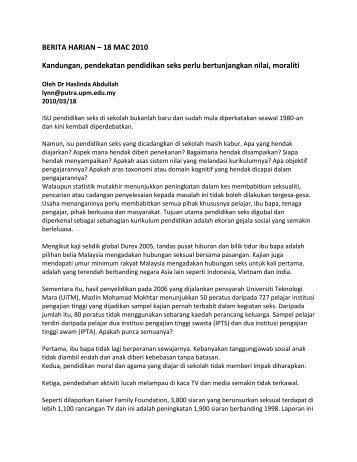Kandungan, pendekatan pendidikan seks perlu bertunjangkan nilai ...