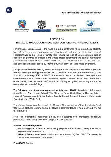 harvard model cong report on gress asia conference-singapo ore ...