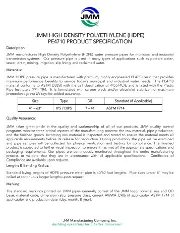 JMM HIGH DENSITY POLYETHYLENE (HDPE) PE4710 ... - JM Eagle