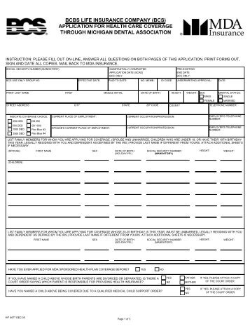 bcbs life insurance company (bcs) application for ... - MDA Insurance