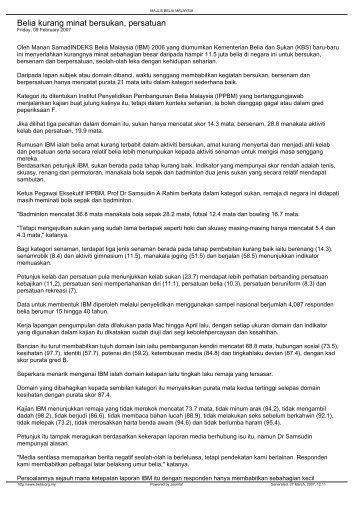 Belia kurang minat bersukan, persatuan - IPPBM