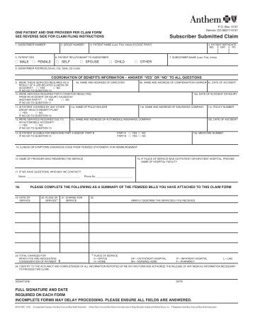 Blue Cross Blue Shield Federal Employee Program Dental Claim Form