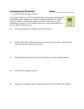 Worksheets Confidence Interval Worksheet confidence intervals worksheet name unemployment name