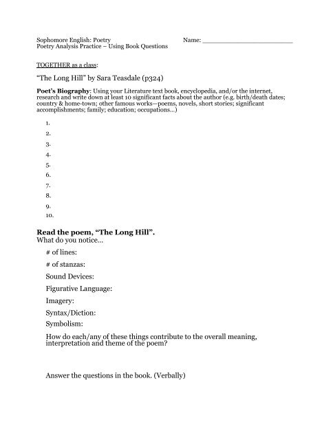 The Long Hill By Sara Teasdale P324 Read The Poem The Long