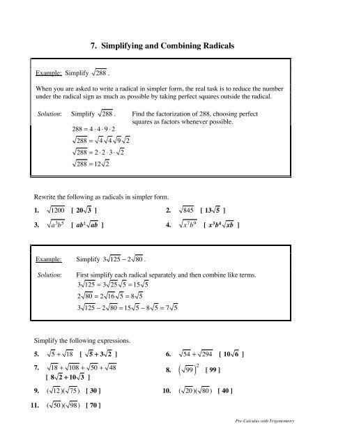 Precalculus Skill Builders Vol 1 Solutions