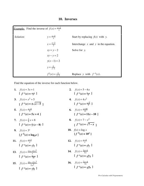 Precalculus Skill Builders Vol 1 Solutions