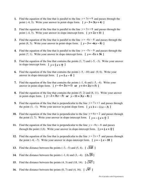 Precalculus Skill Builders Vol 1 Solutions