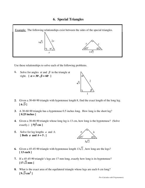 Precalculus Skill Builders Vol 1 Solutions