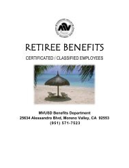 RETIREE BENEFITS - Moreno Valley Unified School District