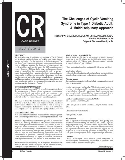 The Challenges of Cyclic Vomiting Syndrome in Type 1 Diabetic