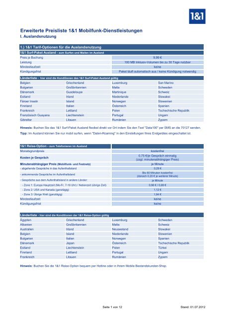 1Und1 preisliste mobilfunk