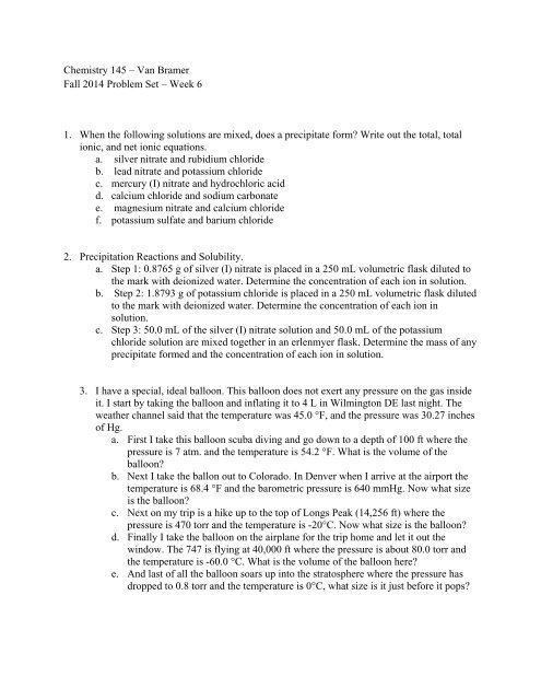 Chemistry 145 A Van Bramer Fall 13 Problem Set A Week 6 1