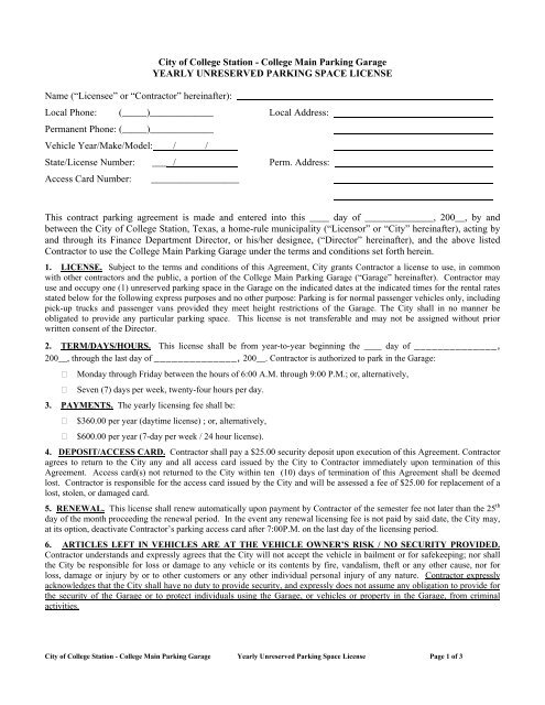 Parking Lease Contract #2 - City of College Station