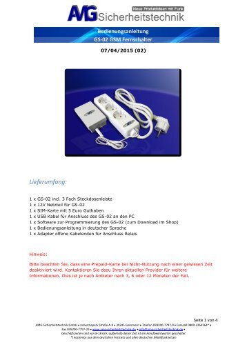 GSM-Schalter GS-02 für Fernschaltsteckdose / GSM Fernschalter GS-02 mit 3-fach Fernschalt-Steckdosenleiste 