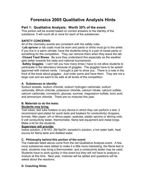 Forensics 2005 Qualitative Analysis Hints