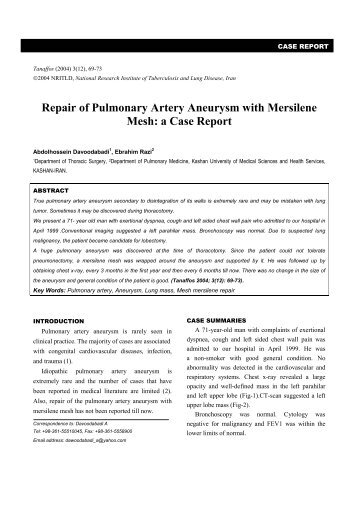 Repair of Pulmonary Artery Aneurysm with Mersilene Mesh - Tanaffos