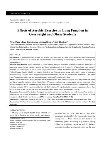 Effects of Aerobic Exercise on Lung Function in ... - Tanaffos