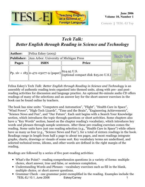 TESL-EJ 10.1 -- Tech Talk: Better English through Reading in ...